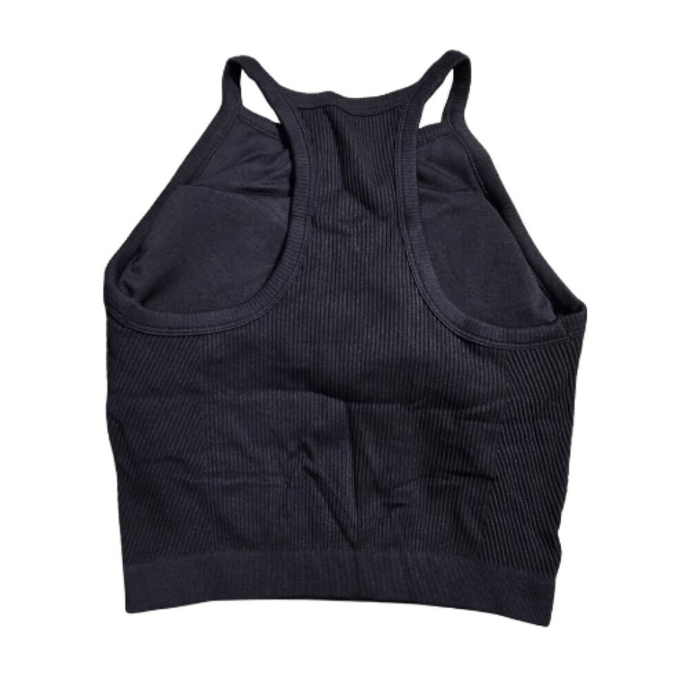 NIP | Running Girl Black Padded Crop Top | High Neck Racerback | Ribbed | Small - Picture 3 of 7